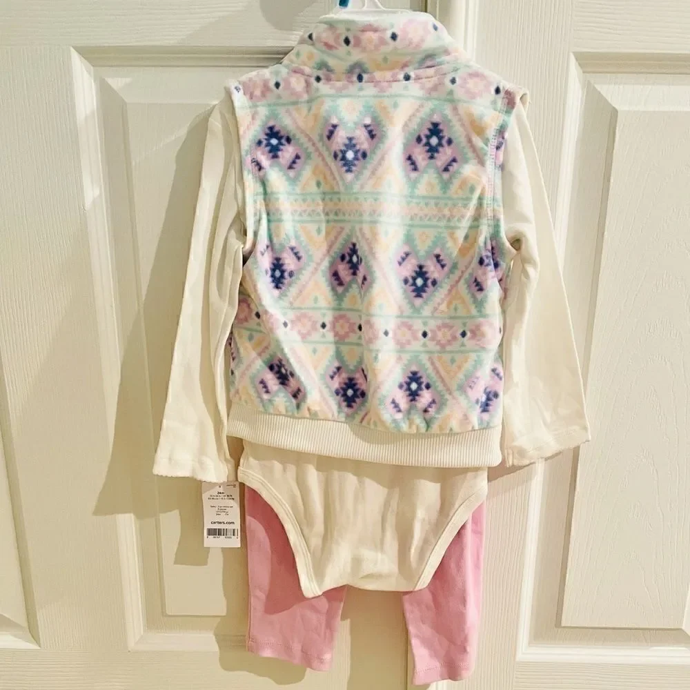 NWT - Baby Girl’s 3pc Full Zip Vest/Pant Set